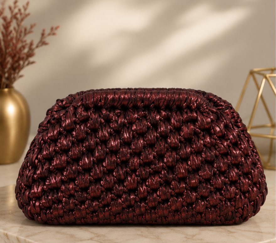 Metallic Burgundy Handmade Crochet Clutch