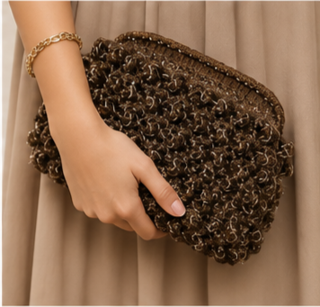 Espresso Bouclé Crochet Clutch