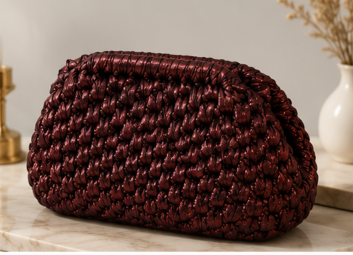 Metallic Burgundy Handmade Crochet Clutch