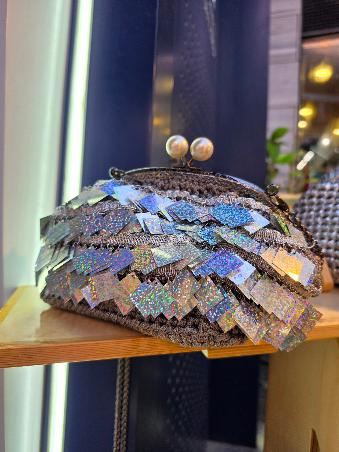 Luna Holographic Crochet Clutch handmade by Chainettes