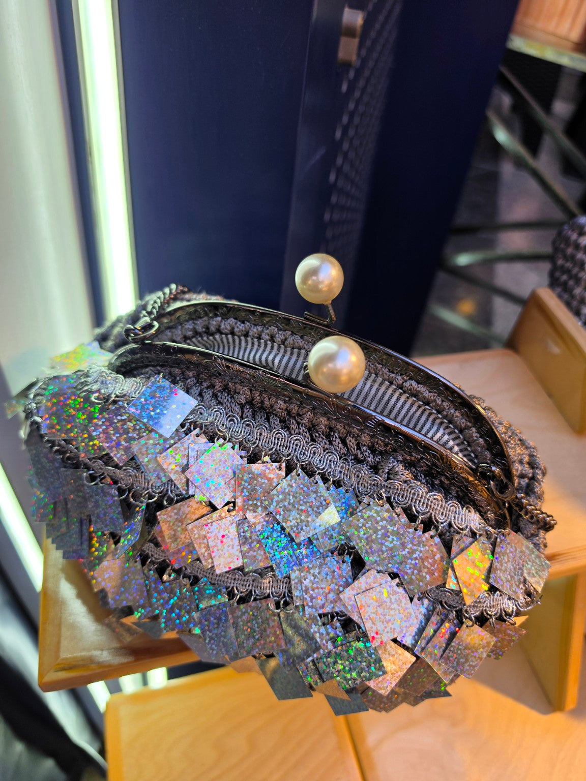 Detailed product view 3 of Luna Holographic Crochet Clutch by Chainettes