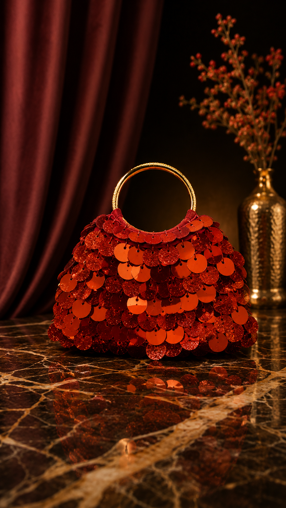 Sequin Ring Handle Evening Bag handmade by Chainettes