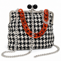 Chainette Handmade Houndstooth Clutch Bag with Orange Acrylic Chain and Silver Shoulder Chain for Women