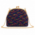 Chainettes Handmade Multicolor Crochet Clutch Bag with Gold Frame