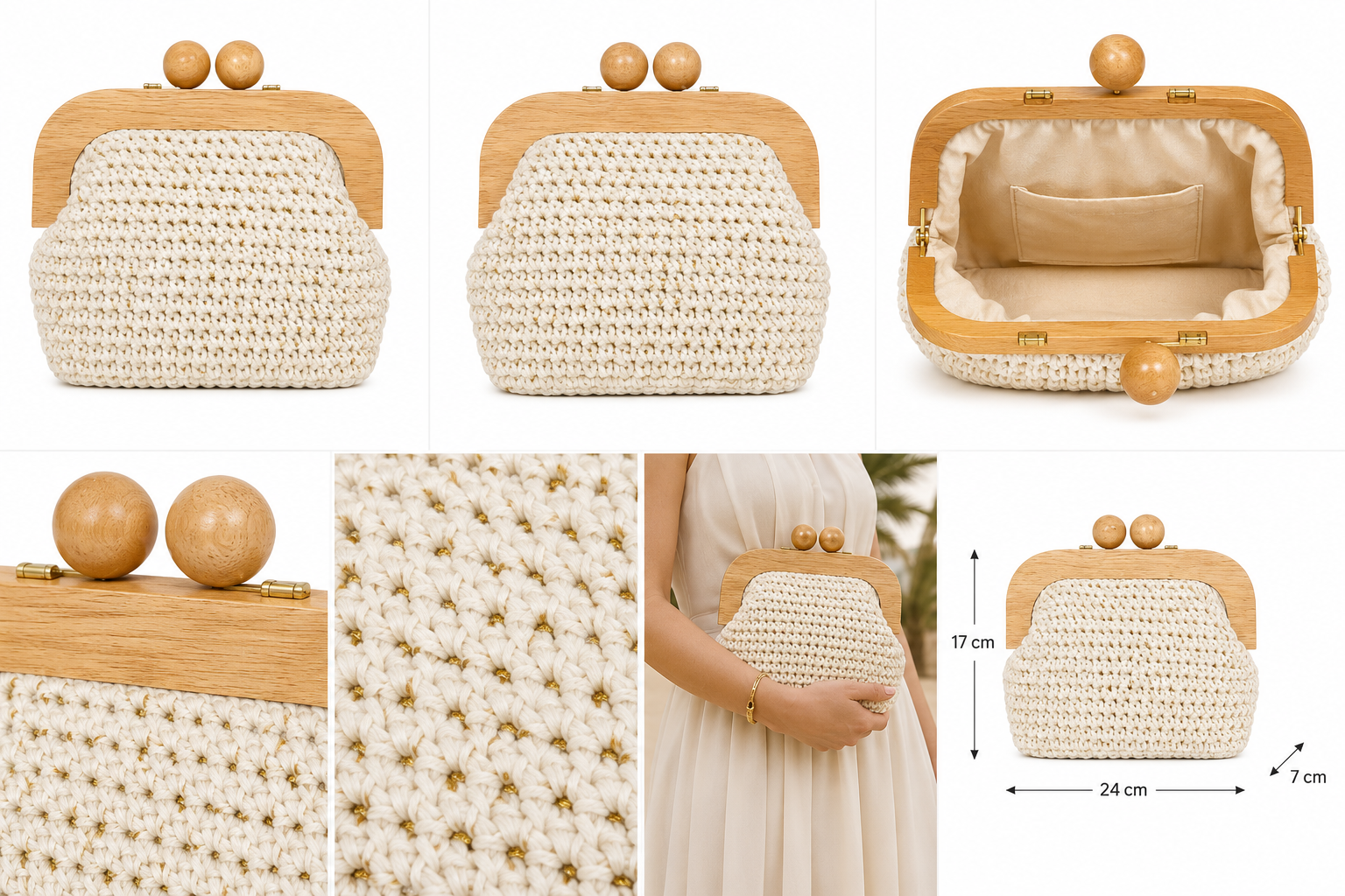 Chainettes Handmade Crochet Clutch Bag with Wooden Frame