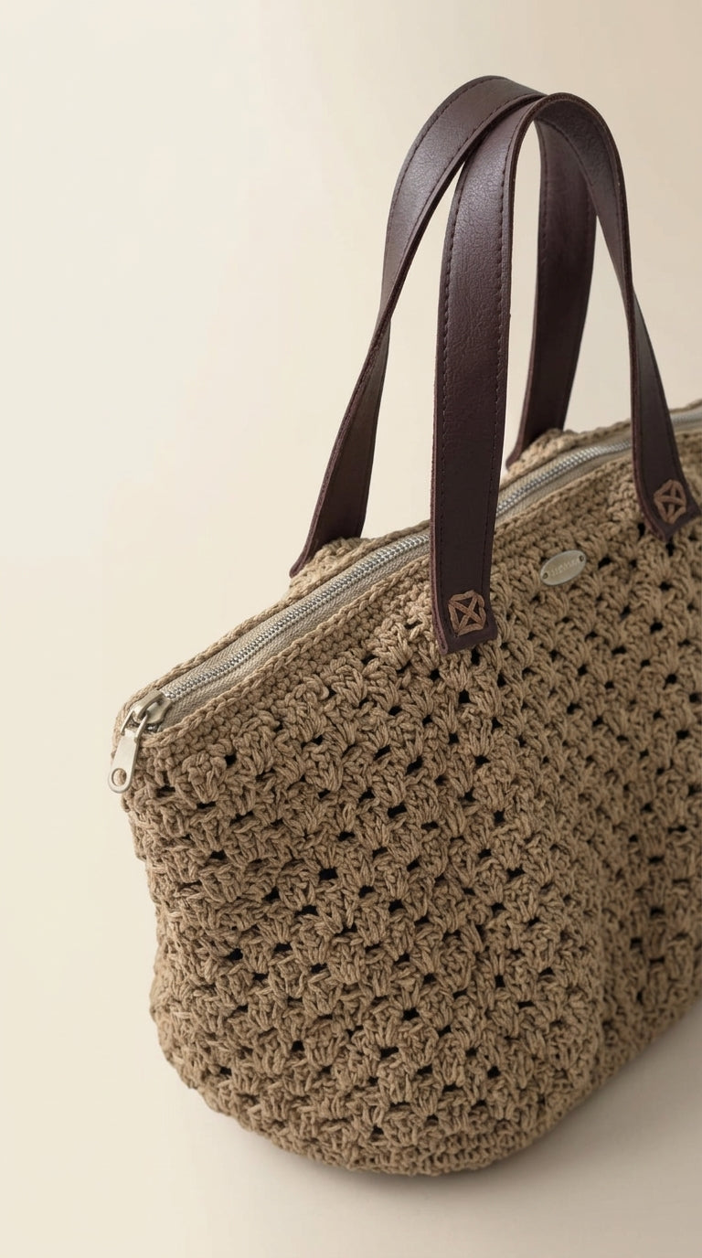 Detailed product view 6 of Sand Cotton Crochet Tote by Chainettes