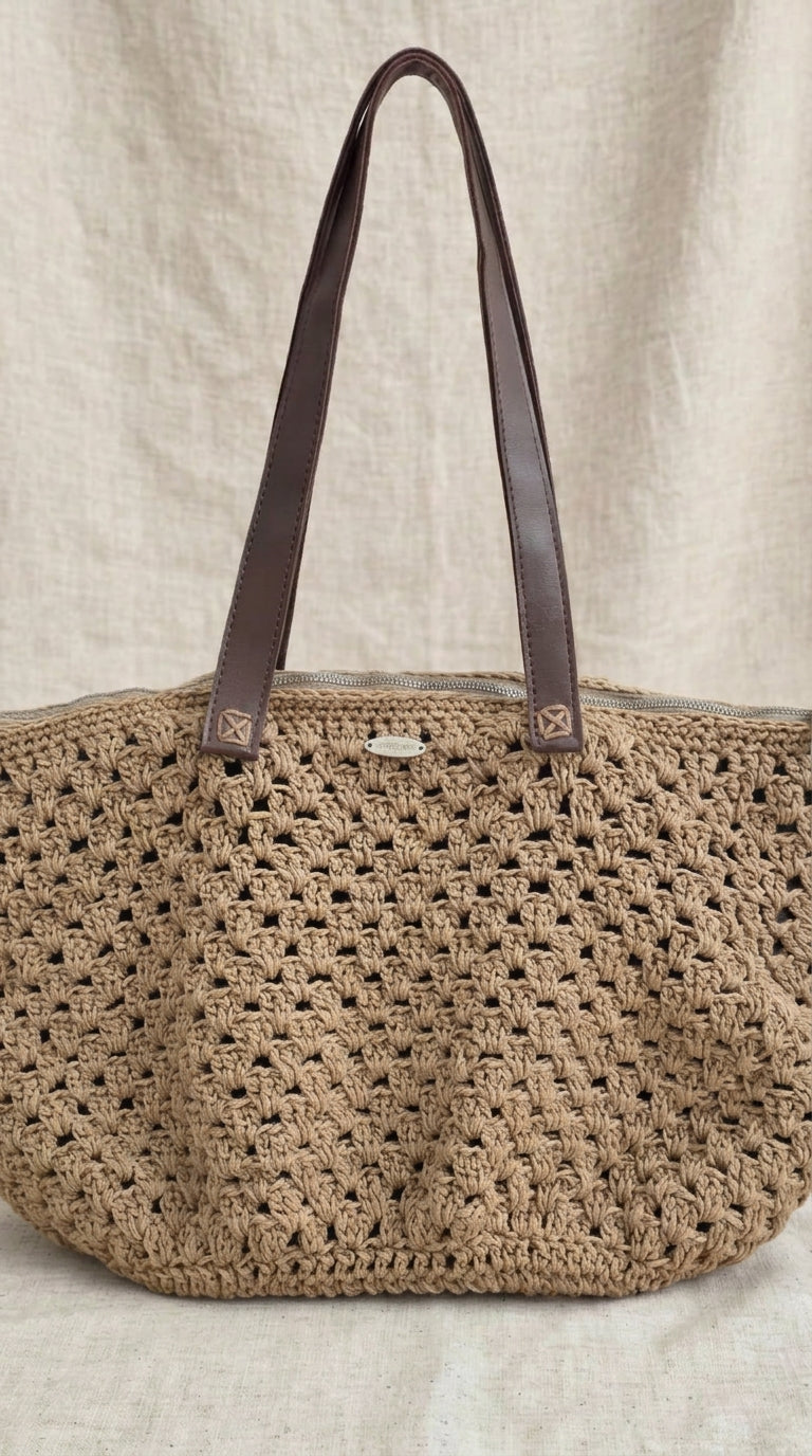 Sand Cotton Crochet Tote handmade by Chainettes