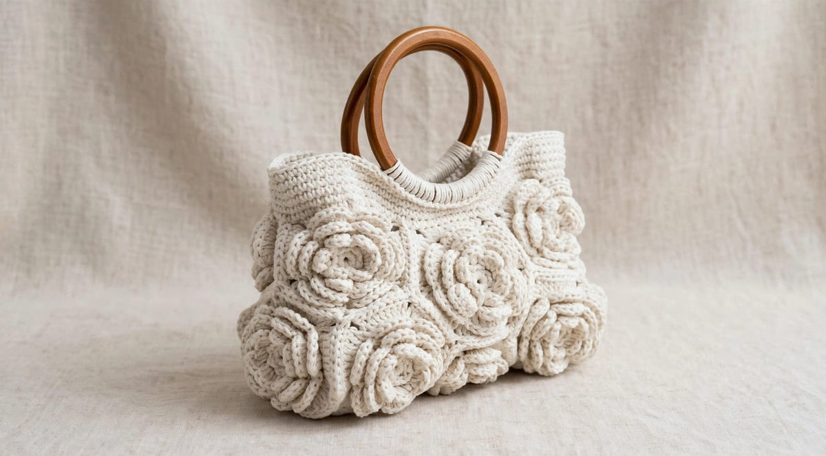 Detailed product view 2 of Ivory Bloom Floral Crochet Bag by Chainettes