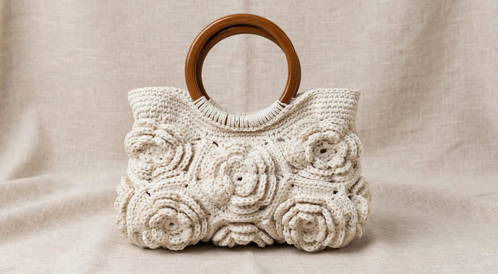 Ivory Bloom Floral Crochet Bag handmade by Chainettes