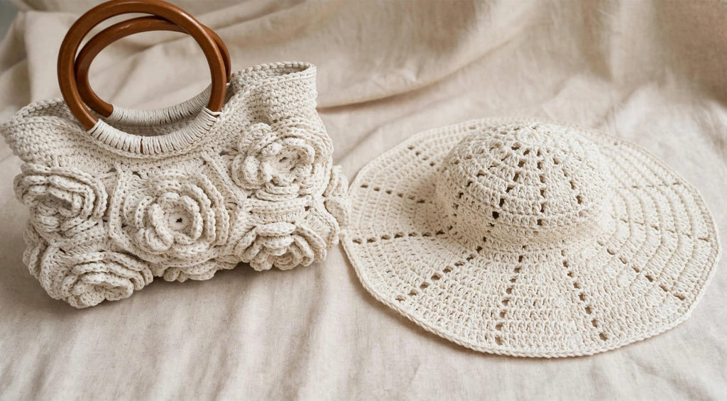 Detailed product view 3 of Ivory Bloom Floral Crochet Bag by Chainettes