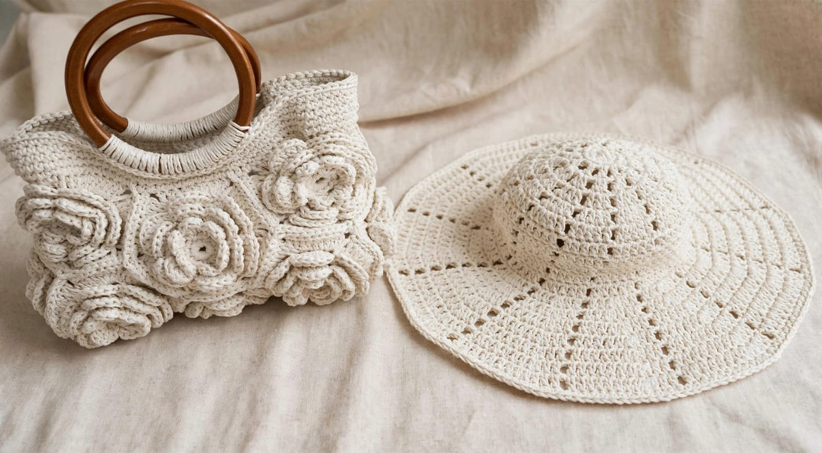 Detailed product view 3 of Ivory Bloom Floral Crochet Bag by Chainettes