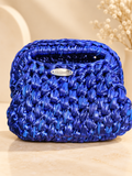 Chainettes small royal blue metallic leather yarn crochet handbag