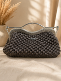 Chainettes brown chain yarn crochet handbag with ornate gold metal frame