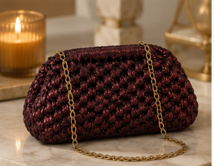 Metallic Burgundy Handmade Crochet Clutch
