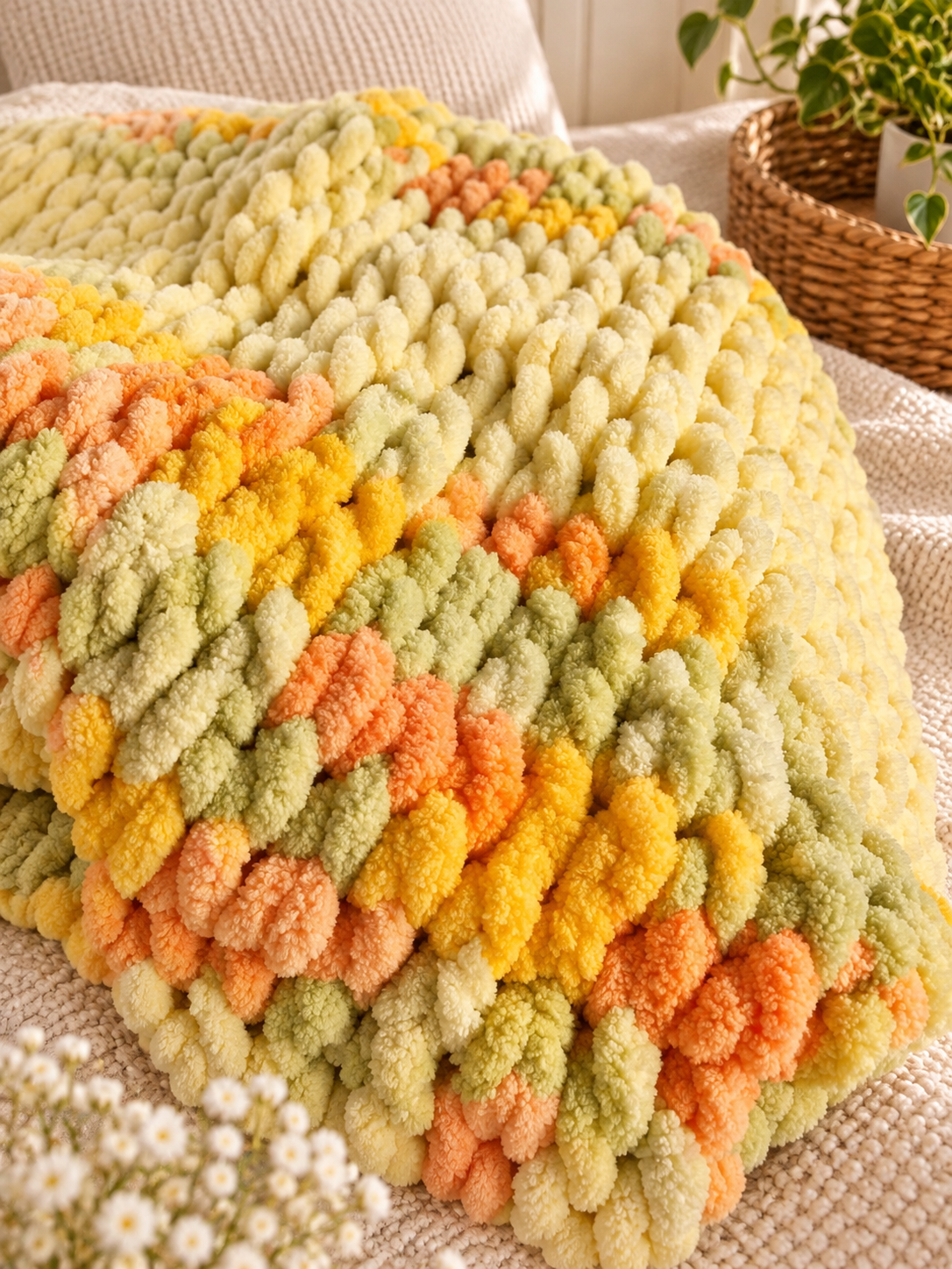 Chainette pastel handmade baby blanket styled product photo