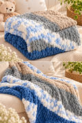 Chainette large blue and grey handmade blanket styled product photo