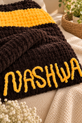Chainette personalised NASHWA blanket in brown and gold
