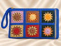 Blue multicolor handmade raffia granny square clutch