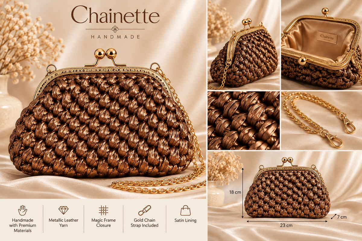 Chainette silk cotton crochet clutch