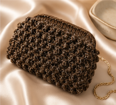 Espresso Bouclé Crochet Clutch