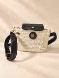 Chainettes ivory chain cotton crochet crossbody bag with black leather strap