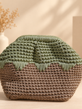 Chainettes olive green and light brown chain yarn crochet bag with magic frame