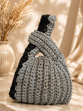 Chainettes silver and black sirma yarn crochet bag with knotted handle