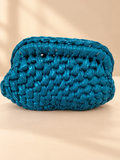 Chainettes small turquoise metallic leather yarn crochet handbag