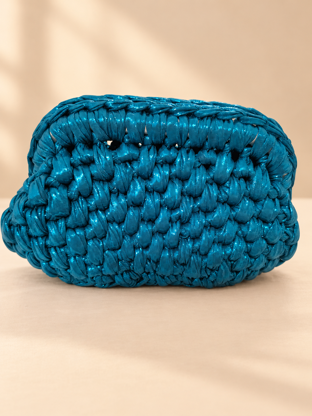 Chainettes small turquoise metallic leather yarn crochet handbag