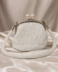 Chainettes white chain yarn handbag with silver metal pearl frame